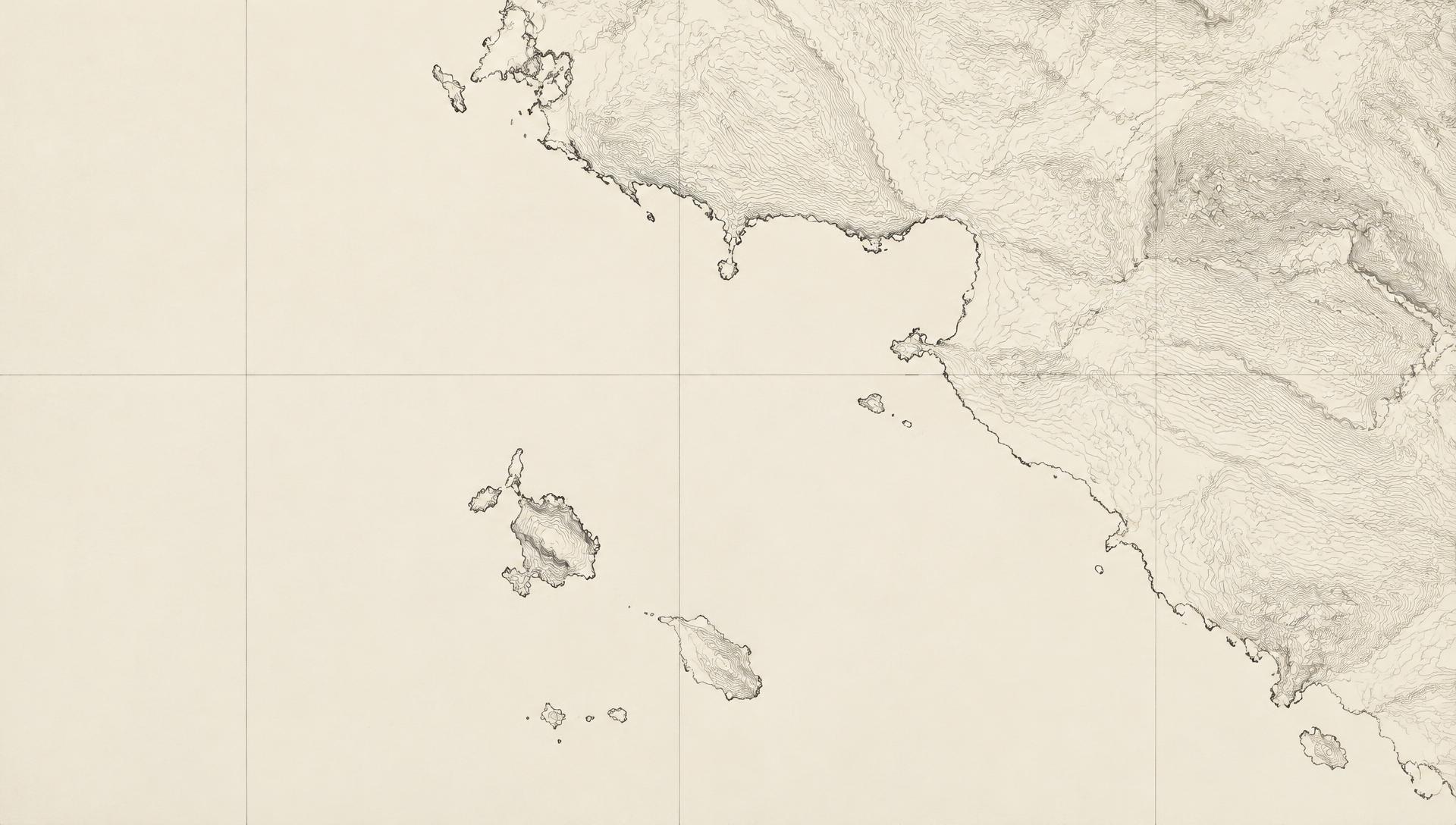 Ink contour map of a coastline